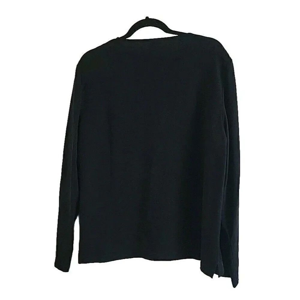 EILEEN FISHER Crepe Silk Black Button Up Long Sleeve Blouse Size Small - Picture 3 of 6